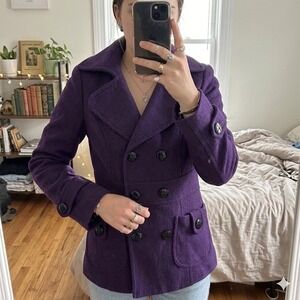 NWT Forever 21 Women's Small Purple Wool Blend Double Breasted Peacoat Jacket‎